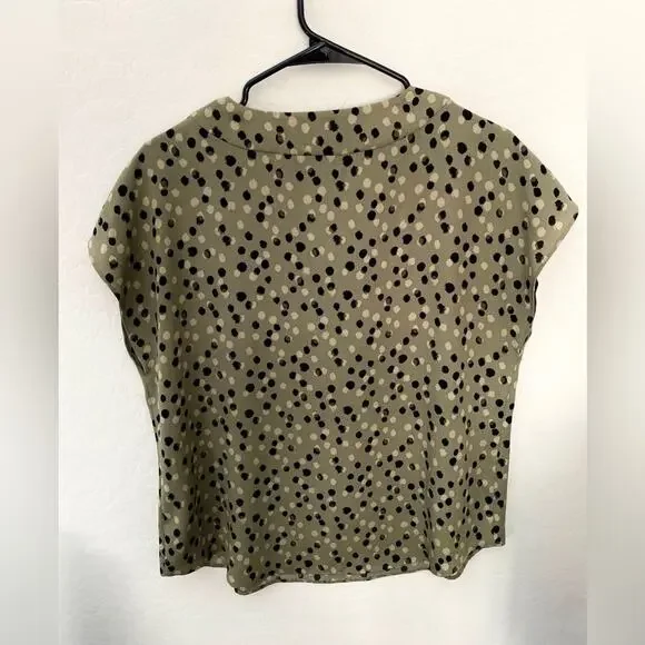 APT 9 | Olive Green Black Polka Dot Blouse | Size Medium - Picture 2 of 5